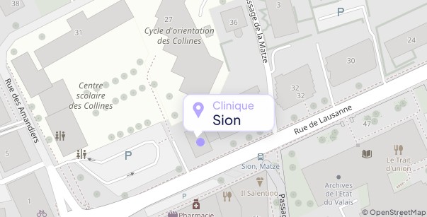 Plan d'accès aux cliniques de Sion, rue de Lausanne 42
